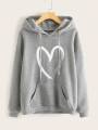 Women's Fashion Hoodie Heart-Printed Winter Collection Fleece Heart Hoodie & Pullover Kangaroo Pocket. 