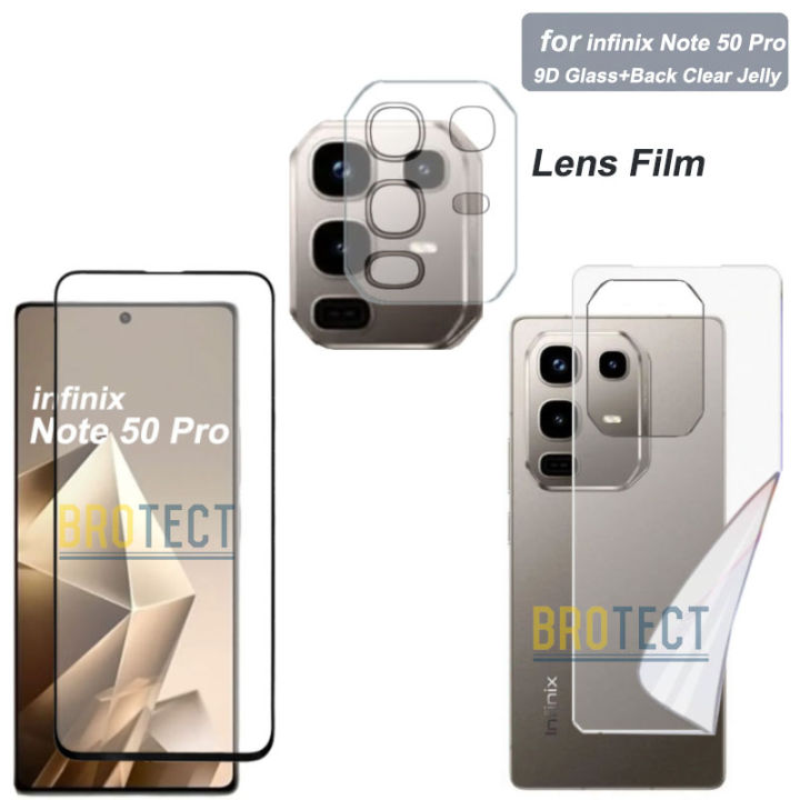 BROTECT 3 IN1 infinix Note 50 Pro Tempered Glass 9D 21D Full Screen Protector + Back Jelly Protector Soft Hydrogel + Camera Lens Protector 9H Flexible Plastic Sheet For infinix Note 50 Pro - Transparent