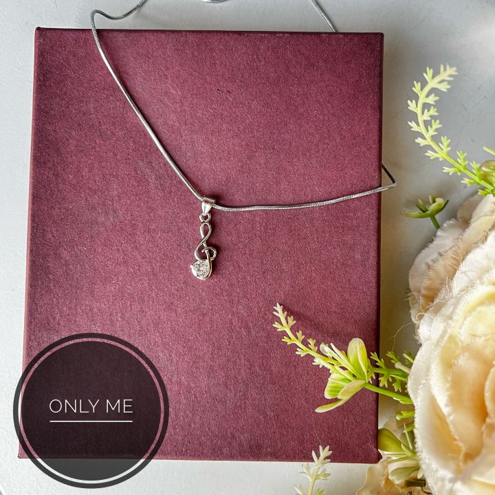 Unique Korean style Music Pendant A very Charming sterling silver with a zircon for Ladies and Girls Stainless Steel Silver Color Music Pendant Necklace Holding Crystal Diamond For Women and Girls  Gift Jewelry For Her And your Loved Ones