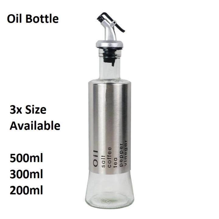 ModularTech Oil Bottle with Funnel Glass & Steel 500ml 300ml 200ml, Seasoning Bottle, Oil