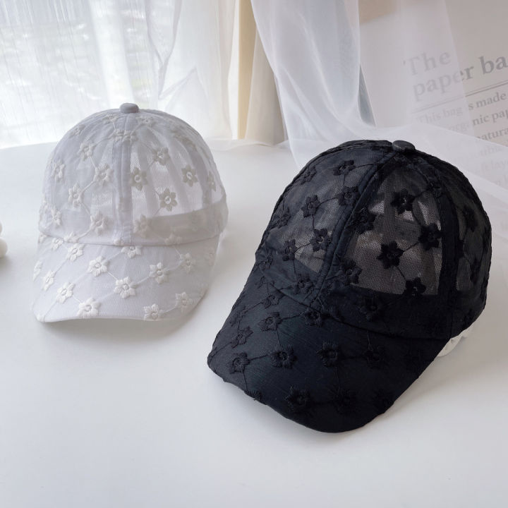 Small fresh Korean temperament children's hat girl embroidered lace flower cap, baseball cap, mesh visor