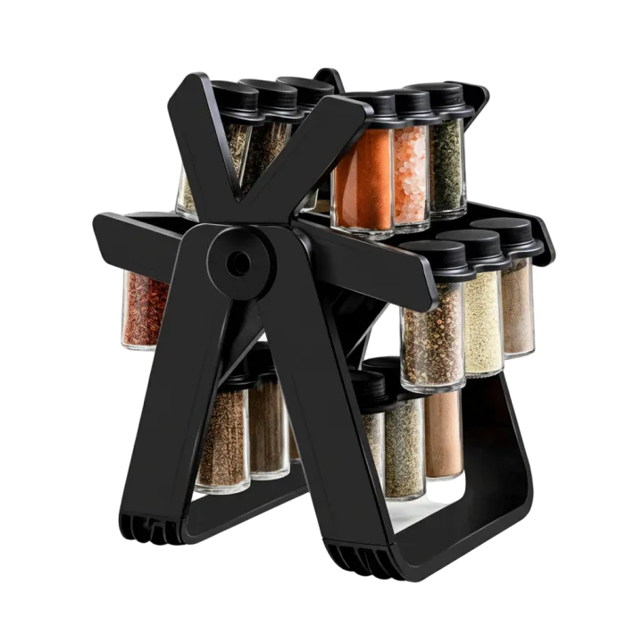 Rotating Spice Rack Organizer with 18 Glass Jars – 360° Ferris Wheel ...