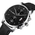 CUENA Men's Business Leath Belt Watch Three Eyes Six-Piece Calendar Quartz Watch. 