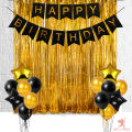 Happy Birthday Decoration Golden Foil Curtain, Banner And Balloons Decoration Items Combo For Birthday Party Supplies. 
