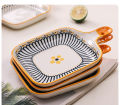 Techmanistan Random Design - Ceramic Casserole Dishes with Handle, Small Oven Plate, Baked Rice Baking Tray Cake Tray Pizza Oven Dinner Plate Korean Bowl, Japanese Style Ceramic Home Fruit Plate New Flower Creative Brief Cute Square Plates. 