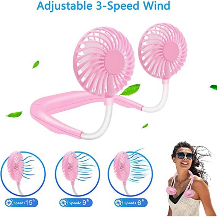 Neck band Fan 360 Degree USB Fan Rechargeable For Outdoor Office Sport Hand Free Mini Neck Double Fans 3 Speed Adjustable Mini Fan Portable Lazy Neck Hanging Style Dual Cooling