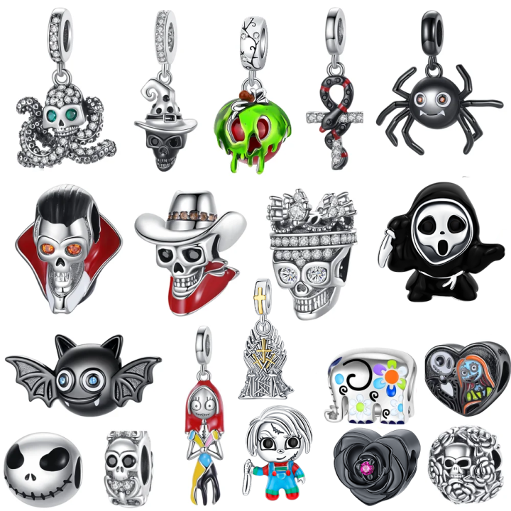 New Halloween Vampire Cowboy Skull Ornament Beads Charms For Original Pandora Bracelet Charm 925 Demon for Women Jewelry