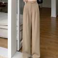 Womens Wide Leg Pants Straight Leg High Waisted Office Loose Long Pants L Khaki. 