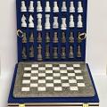 ApexGlobal Large Handmade Full Chess Set, Grey and White, Marble Chess Board, 32 Chess Game Pieces, Unique Home décor. Handcrafted Tournament Chess Board - 2 Players.. 