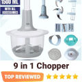 Manual Hand-Operated Chopper Pump Action Food Processor – 2000ML & 1500ML | Free 3 Blades | Portable & Durable Container | Easy-to-Clean Kitchen Gadget | Effortless Chopping, Slicing, Dicing & Food Preparation for Every Kitchen. 