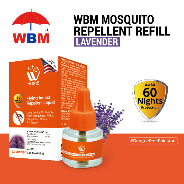 WBM Home Mosquito Repellent Liquid, 45ml (Lavender) 60 Nights Protection | Mosquito Liquid Refill