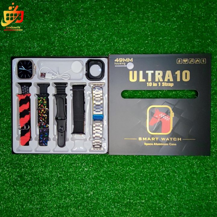 10 in 1 Ultra Smart Watch with Bluetooth Calling, Multiple Sports Mode, 10 Straps, and 2.01inch HD Touch Display