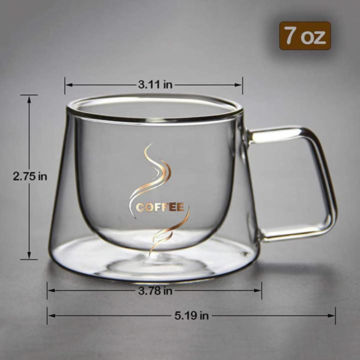 200ML | 450ML 1 Piece Espresso Cup, Double Wall Insulated Glass Cup, Clear Glass Coffee Mug with Handle