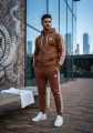 Adidas Men's Brown 3-Stripes Winter Zipper Tracksuit - Heavy Brush Fleece Inside - Warm Hooded Co-ord Set. 