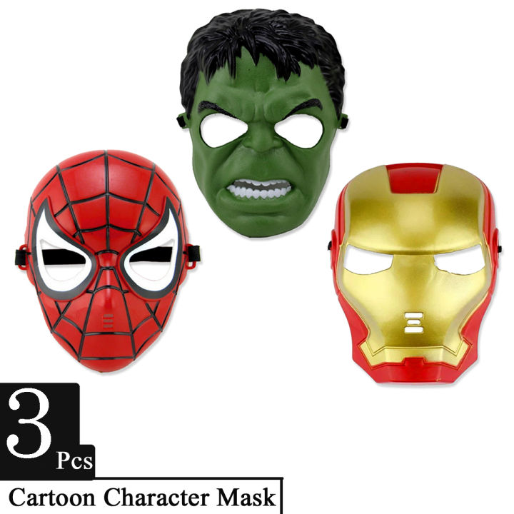 3 Pcs Set - Paper Plastic Cartoon Character Mask Toys For Kids Boys Girls Fun Party Playing Prank Face Mask Toy