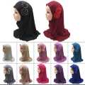 Rendom Colors Muslim Kids Girls Hijab Islamic Headscarf Diamontes Flower Scarf One Piece Children Full Cover Makna Wrap Cover. 
