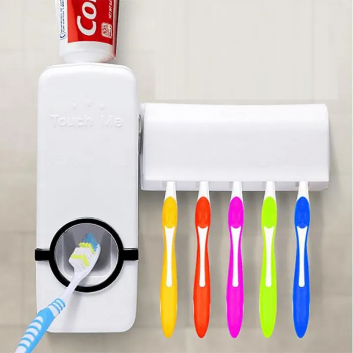 Tooth%20Paste%20Dispenser%20And%205%20Piece%20Tooth%20Brush%20Holder%20Multicolor%20-%202%20in%201%20Toothpaste%20Dispenser%20-%20Image%202