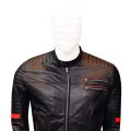 Men’s Shoulder Padded Stripe Leather Biker Jacket. 