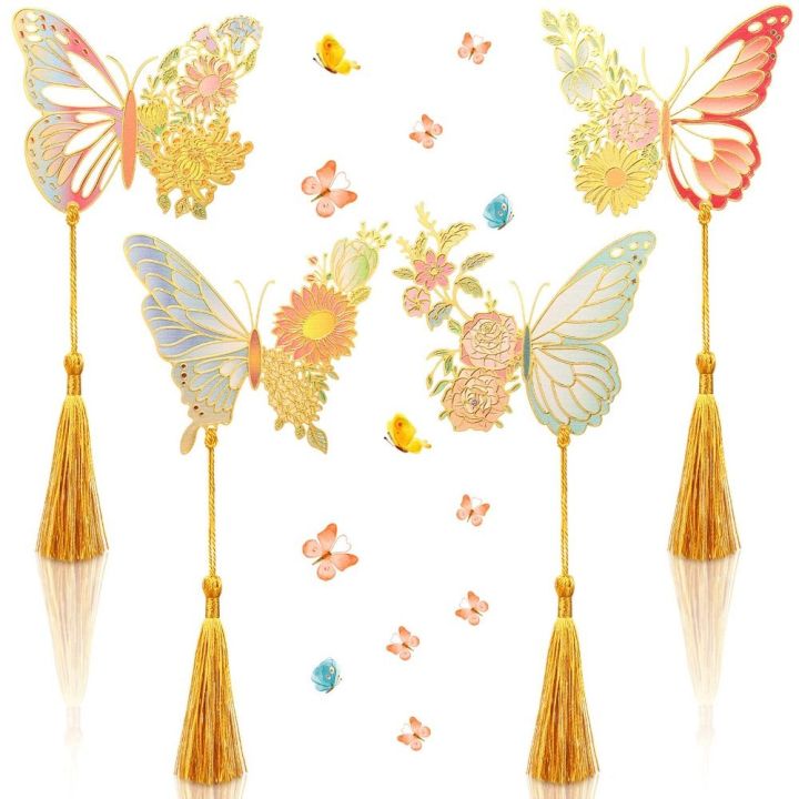 4PCS Graduation Gifts Tassels Flower Metal Book Clip Bookmark Reading