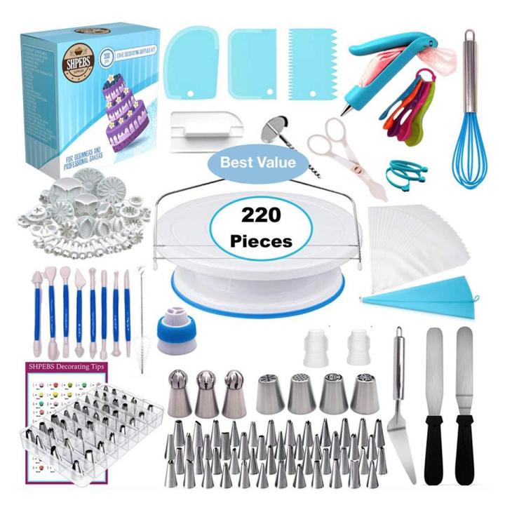 220Pcs Cake Decorating Tools Kit Turntable Set