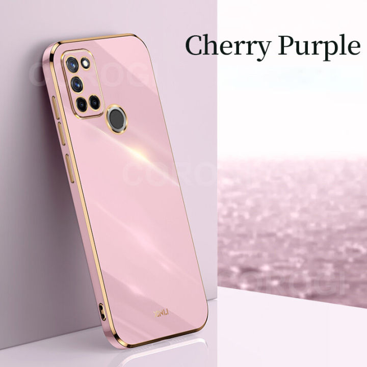 For Realme 7i / Realme C17 Back Cover Fashion Shiny Plating Square Bumper Camera Protection Case Soft Silicone Shockproof Protective Mobile Phone Cases