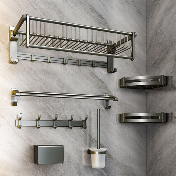 Gun gray folding mesh basket bath towel rack space aluminum bathroom rack wall hanging toilet punch-free bathroom towel rack