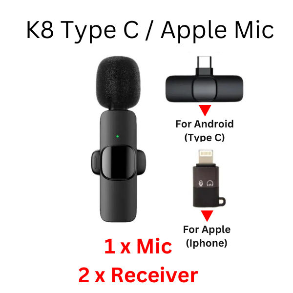 Wireless%20MIC%20Type%20C/IOS/Android/AUX%203.5mm%20Mic%20K8/K9/K35/K15%20Wireless%20Single/Double%20Microphone%20For%20Interview,%20Vlogging%20,%20Podcast%20-%20Image%203