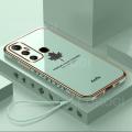For Infinix Hot 11 Back Cover with Lanyard Fashion Shiny Plating Maple Leaf Design Camera Lens Protection Square Edge Soft Silicone Protective Phone Case. 
