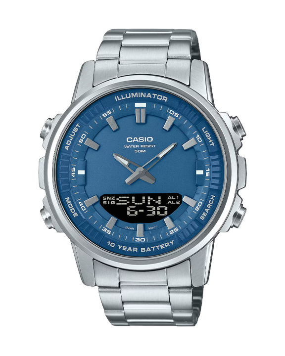 Casio General Analog-Digital Combination Stainless Steel Blue Dial Silver Stainless Steel Bracelet Watch-AMW-880D-2A1VDF