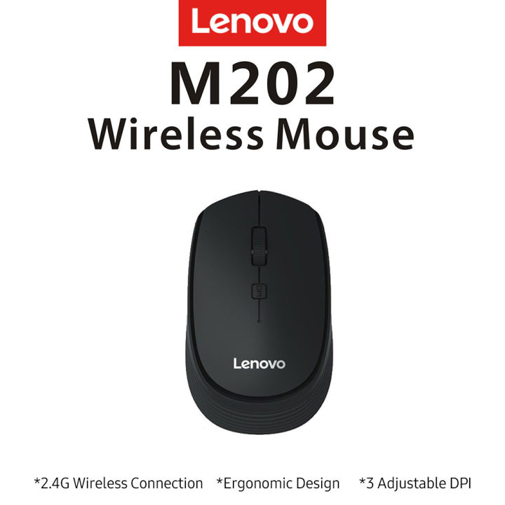 Lenovo M202 2.4GHz Wireless Mouse Office Mouse 4 Keys Mute Mice Ergonomic Design with 3 Adjustable DPI for PC Laptop Black