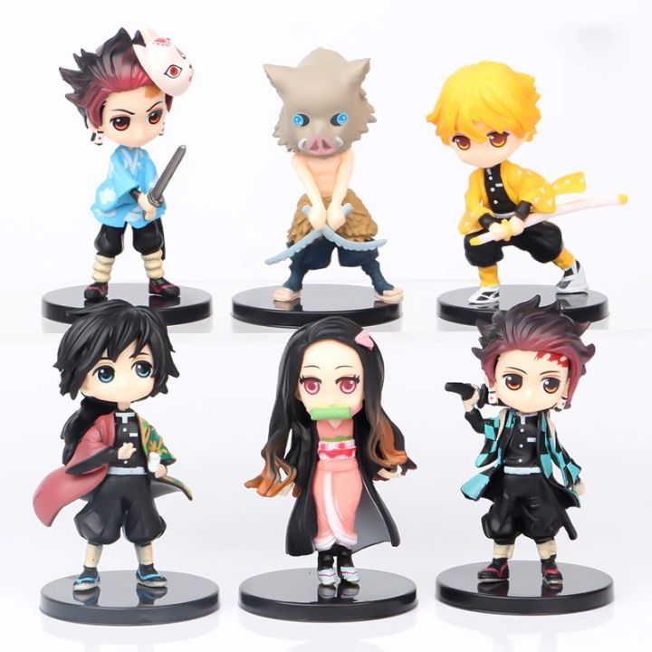 6 pcs set Demon slayer Anime Figure collectibles Nezuko Tanjirou Zenitsu Inosuke Kyoujurou Kimetsu No Yaiba Doll Q Figural PVC Model Gifts Toys anime toys collectables demon slayer