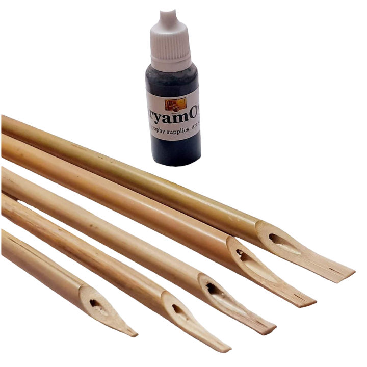 DEAL: 5 x Calligraphy Fountain Reed Bamboo Qalam + 30ml Black Calligraphy ink