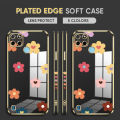 (Free Lanyard) Luxury 6D Plating Case for Realme C21Y / C25Y Back Cover Color Cartoon Flowers Side Pattern Soft Silicone Square Phone Cases. 