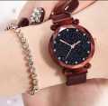 Top Class AlRashid Shopping Store Black Color 12 Point Diamond Studded Magnet Stainless Steel Wrist Watch Magnet For Girl-Woman. 