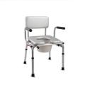 Extra height Commode Chair with Flip-down armrest and steel chrome frame for patients and old people. 