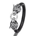 MKENDN Classic Animal Viking Double Dragon Wolf Head 316L stainless steel Men's Leather Bracelet Fashion Punk Jewelry Pulseras. 