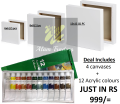 DEAL (2) 6x6 Canvas (1) 8x8 Canvas (1) 12x12 Canvas with (1) Acrylic 12 PC Colour tube set. 