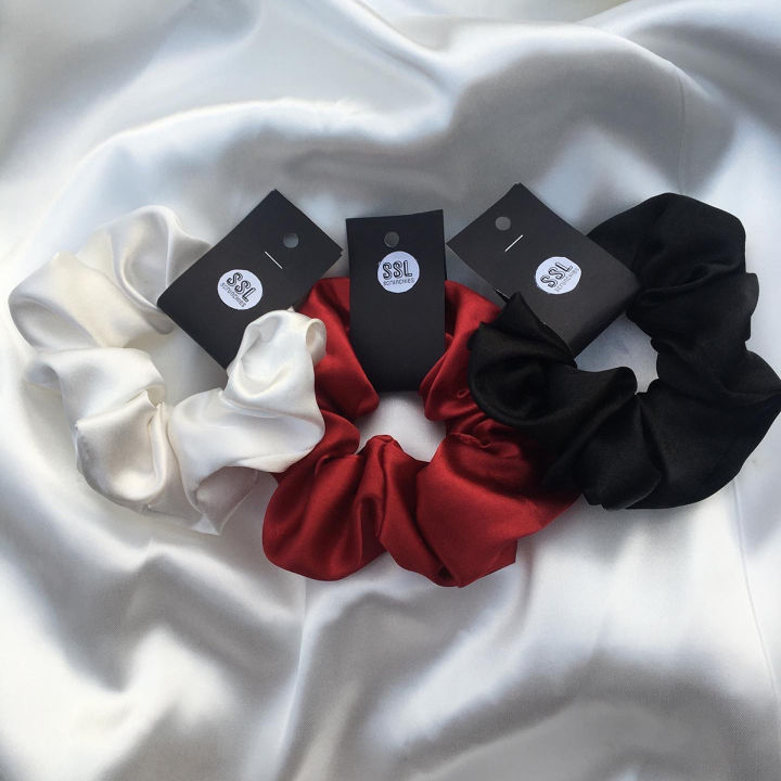 Premium Silk Satin Scrunchies - Pack of 3 Elastic Hair Bands for Girls, Soft & Durable