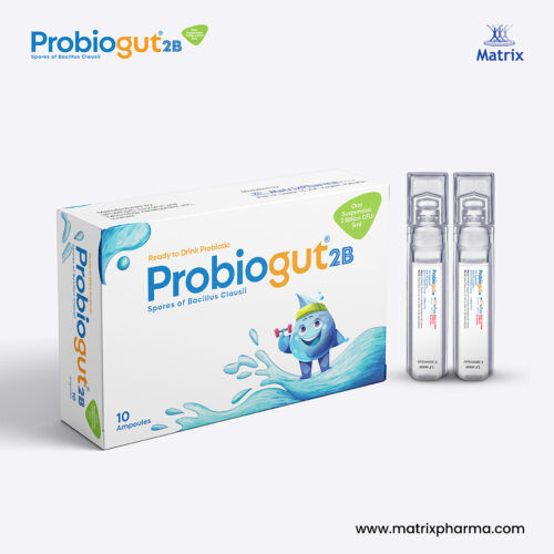 MATRIX PHARMA Probiogut 2B – Ready-to-Drink Probiotic | 2 Billion CFU Bacillus Clausii - 10 Ampoules |  Instant Diarrhea Management | Matrix Pharma
