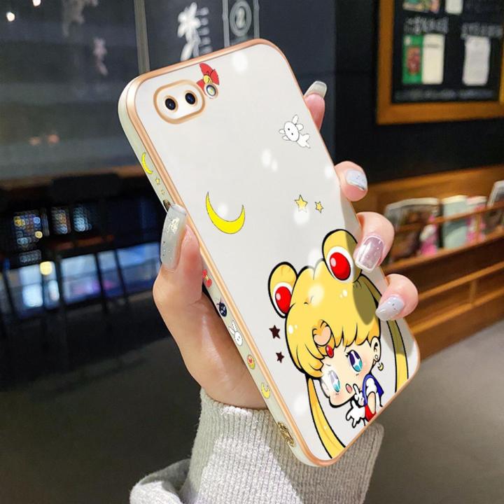 chenyyka For OPPO A5 2018 Case Thin Plating Side Edge Square New Design Phone Cases Cartoon Beauty Moon Girl Pattern Silicone Casing Full Cover Camera Protection Shockproof Softcase