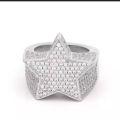 luxury Iced Out Hip Hop Five-pointed Star Rings 18K Gold Plated Women Men Finger Ring Wholesale Rapper rhinestone ring Jewelry. 