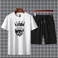 tracksuit-New Trendy King With Crown Printed stylish Round Neck Half Sleeves Casual T Shirt And Matching Short Gym Part Shirt And Jogging Short For Men And Boys. 