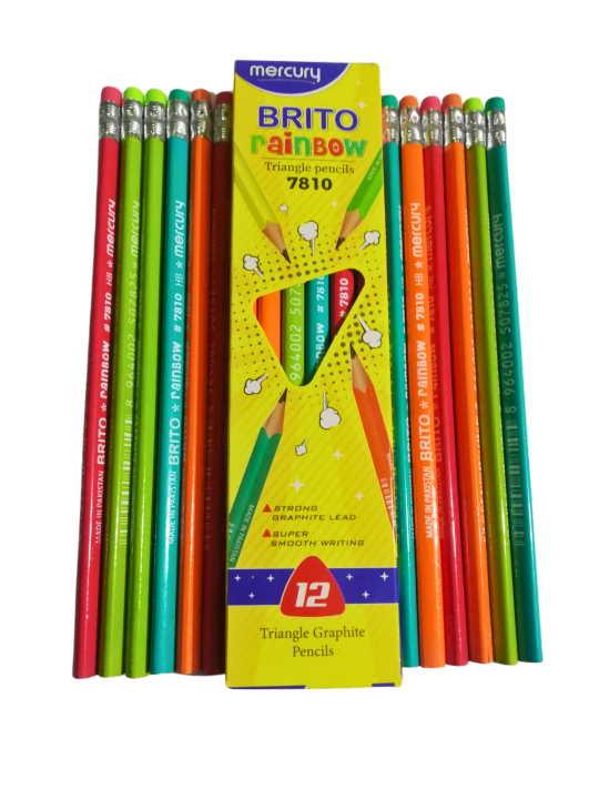 One Pack of Brito Rainbow Lead Pencils with Erasers Tip (12Pcs)