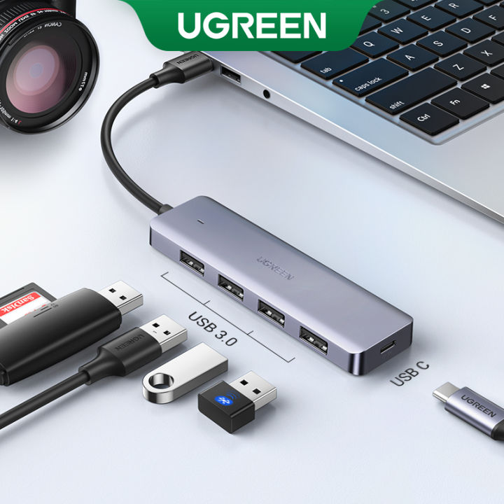 UGREEN USB Hub 3.0, Ultra Slim 4 Port USB 3 Hub with 5Gbps Data Transfer, Po-wer Supply Port, Multiple USB Port Extension Hub for Laptop, PC, MacBook, iMac, Xbox, PS4/PS5S, Hard Drive