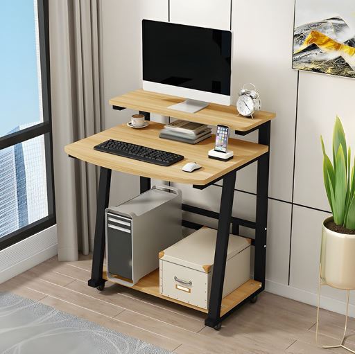 Computer Desk with Monitor Stand and Storage Shelves,Small Computer Desk Home Office Desk Study Table for Small Spaces