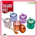 Clear Crystal Sugar Pot & Spoon - Premium Quality Diamond Crystal Sugar Pot With Spoon For Daily Use - BPA Free Environment Friendly Crystal Sugar Pot. 