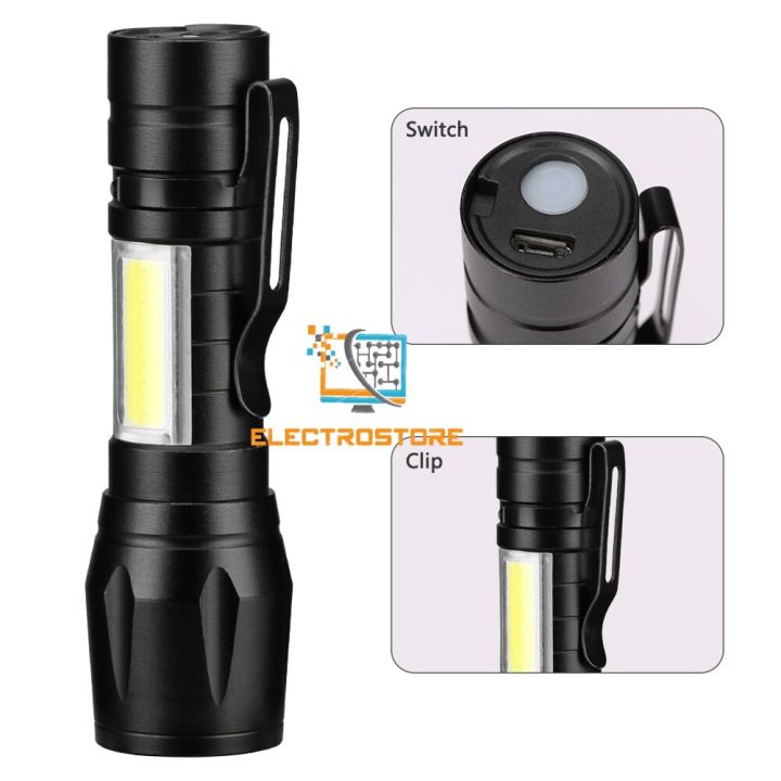 Pocket%20Zoomable%20Rechargeable%20LED%20Torch%20light%20-%20Metal%20design%20With%20Pocket%20Clip%20Micro%20USB%20Cable%20and%20Case%20-%20Black%20stainless%20Steel%20Design%20-%20Image%203