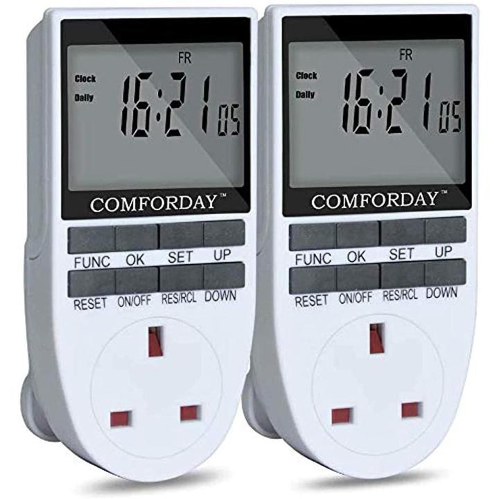Comforday Timer Plug Socket -7 Day Programmable Switch Timer 2 Pack Digital Plug in Timer with LCD Display Programs and Random Mode
