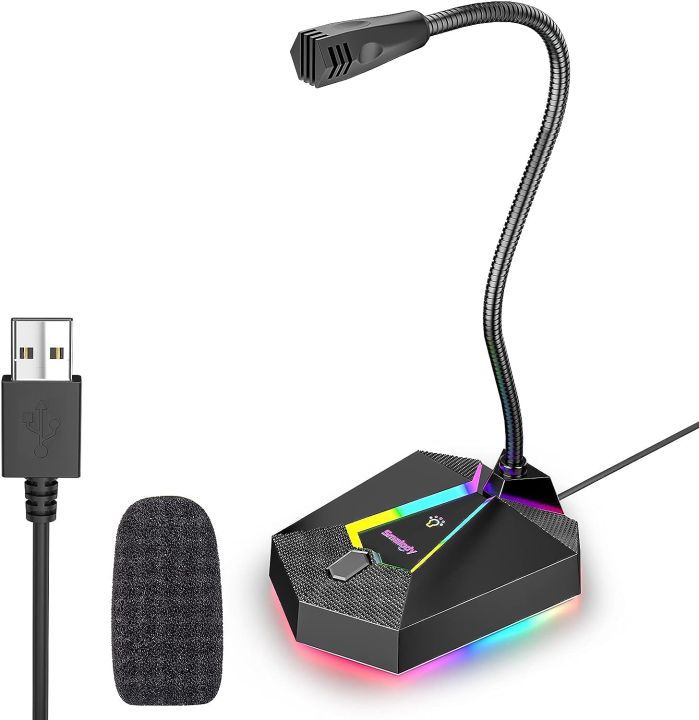 Smalody USB Microphone PC Computer Floor standing Microphone, Plug and Play, Gaming Microphone with RGB Lighting, High Definition Audio for Skype, Games, YouTube, Voice Recordings, Compatible with Any Computer Laptop Desktop Mac PS4, Play & Plug black
