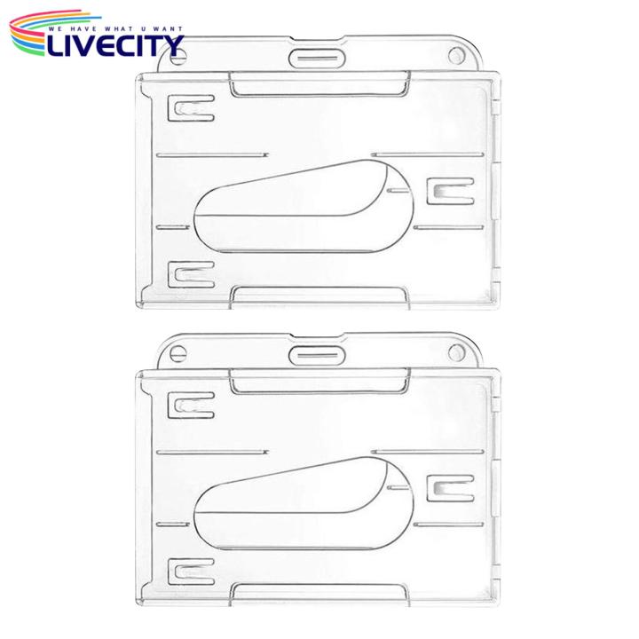 Horizontal Card Holder 2pcs Horizontal Id Card Holder Transparent Office School Badge Organizer Easy Access High Quality for Card Organizer